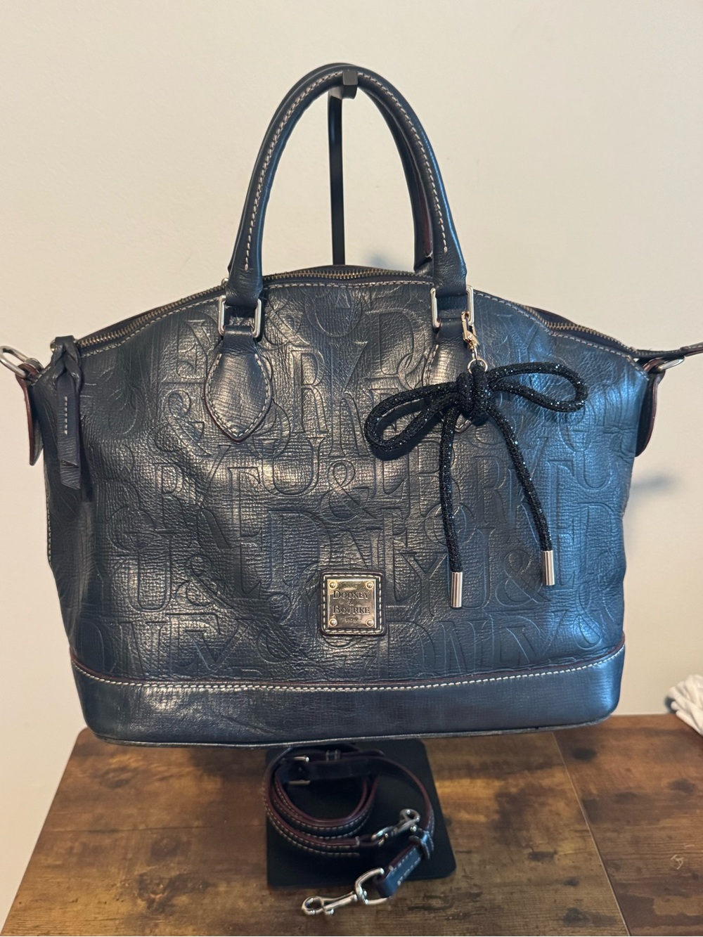 Dooney & Bourke Navy Embossed Leather Satchel with Removable Strap